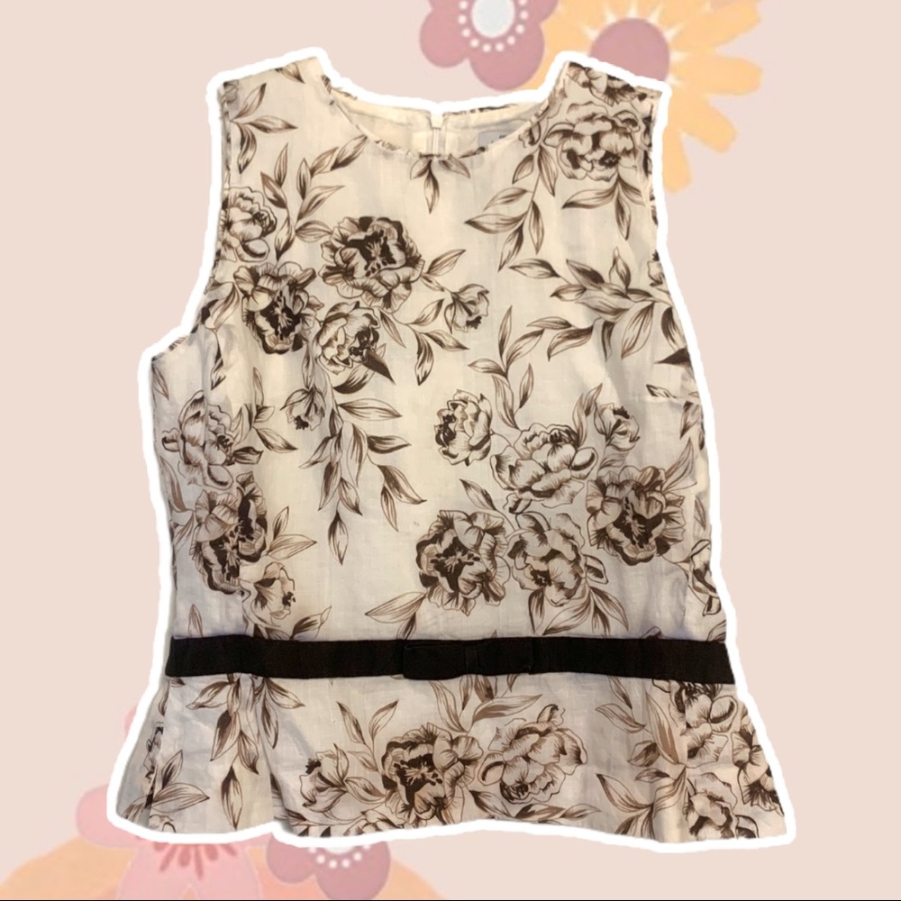 White and Brown Floral Peplum Tank